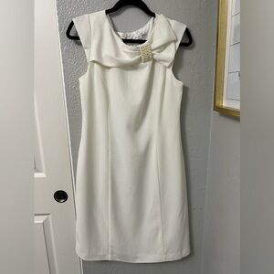 Sandra Darren white dress with Pearl Bow on side